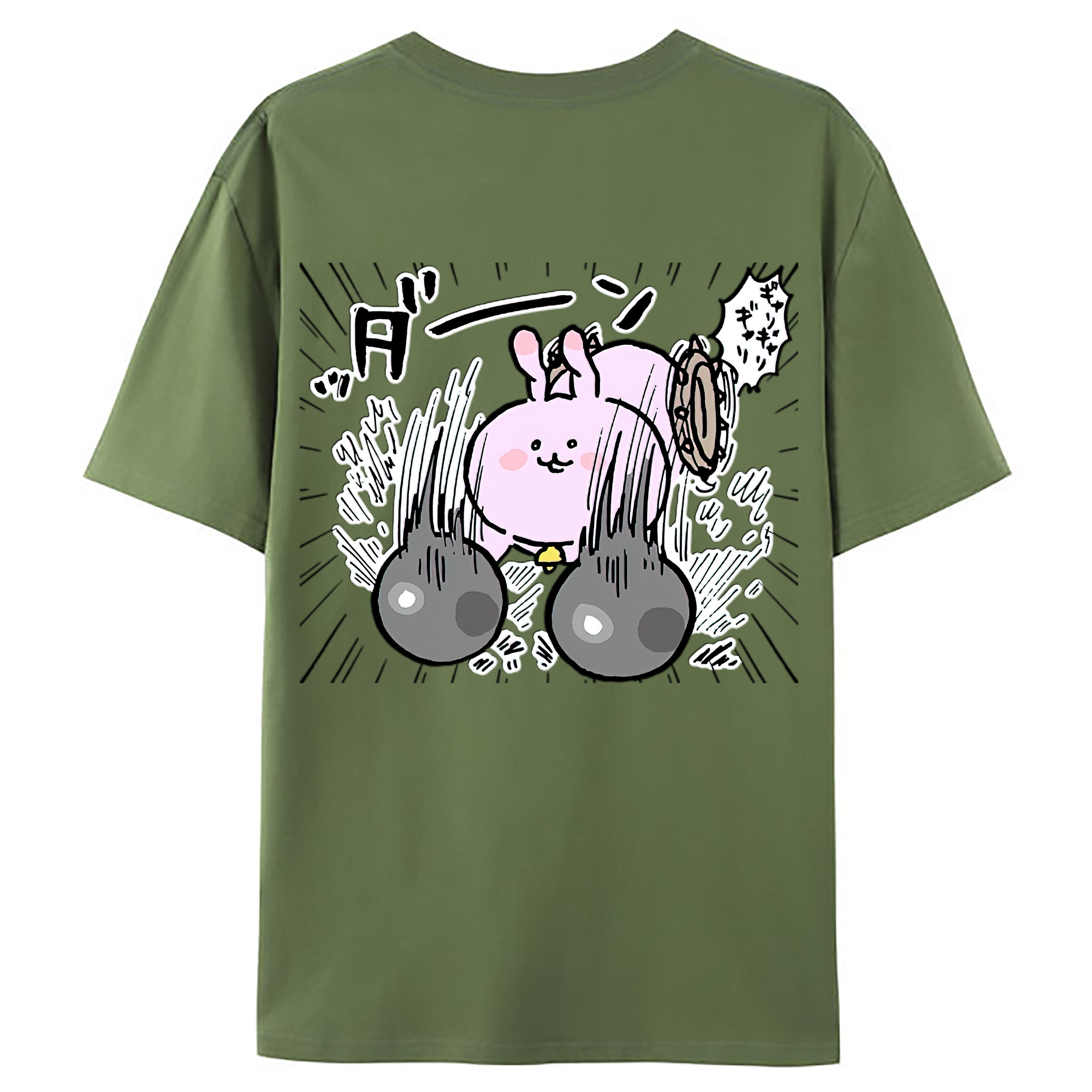 （画像用） ちいかわ うさぎ Chii-kawa usagi 綿100％ メンズ半袖Tシャツ（バックプリント） 通気性